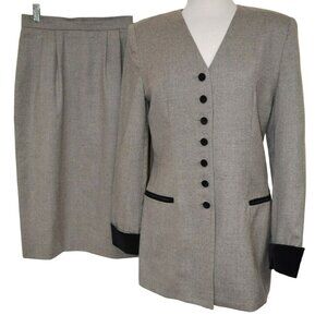 Oleg Cassini Vtg Womens Gray Wool 2-Piece Suit 3/4 Walking Jacket Skirt Lined 8
